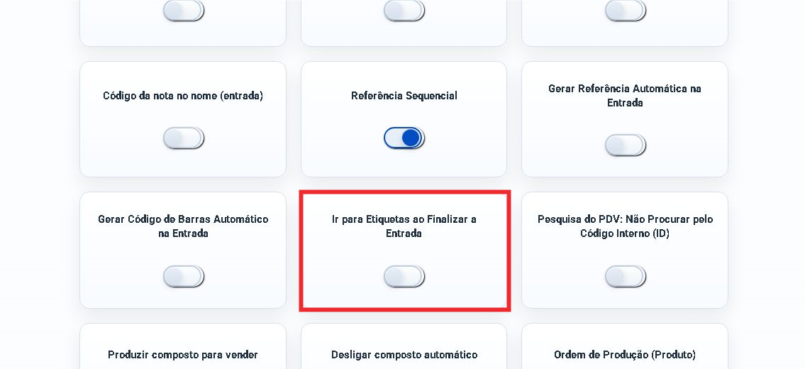 Opção Ir para Etiquetas ao Finalizar a Entrada destacada no C Controle