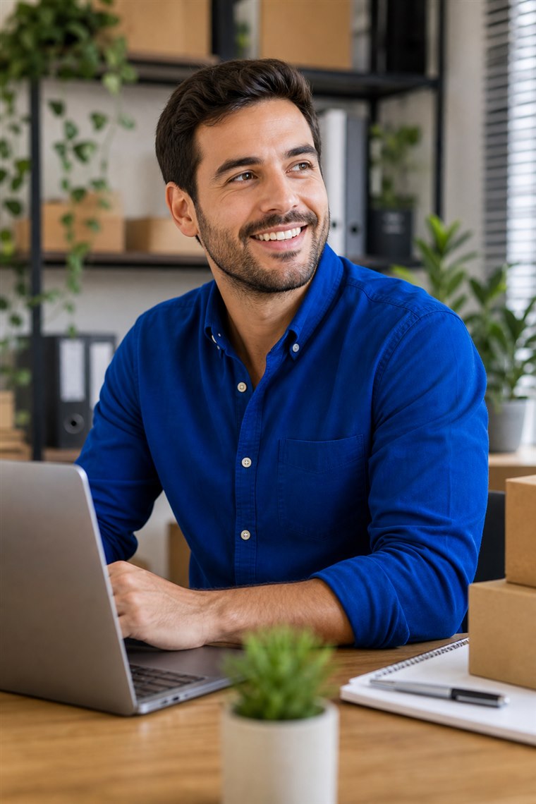 Empreendedor sorrindo usando o C Controle