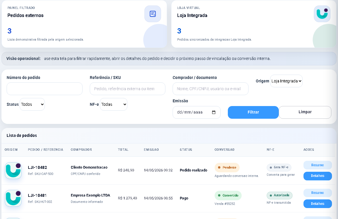 Pedidos externos da integração Loja Integrada