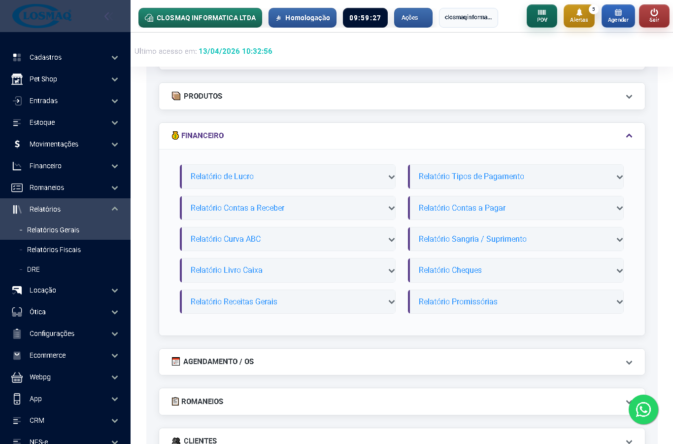 Área financeira do novo layout de relatórios do C Controle