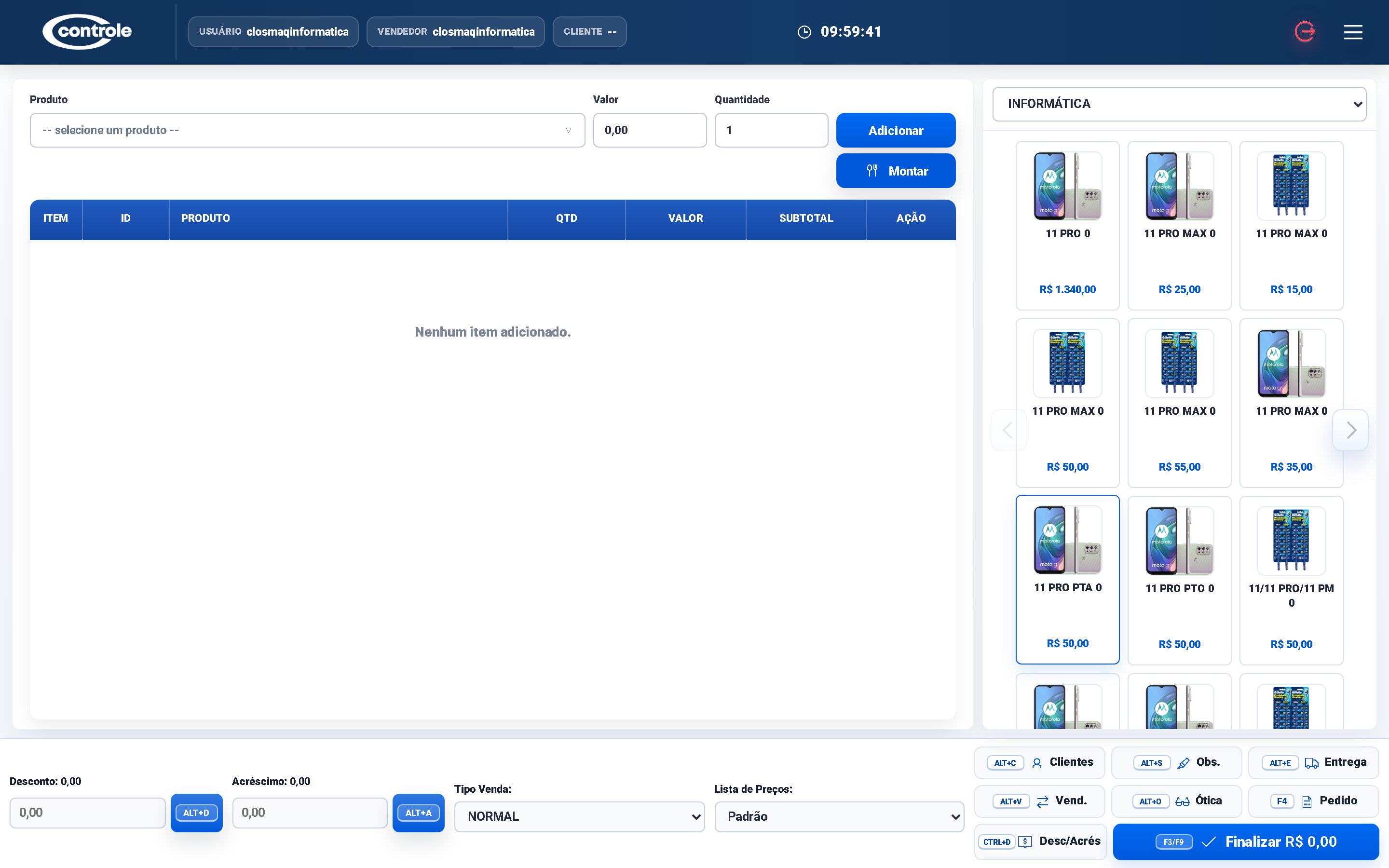 PDV com produtos e acessórios para celular